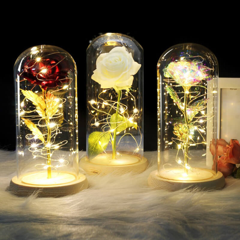 Світлова троянда в скляній декоративній лампі Užsisakykite Trendai.lt